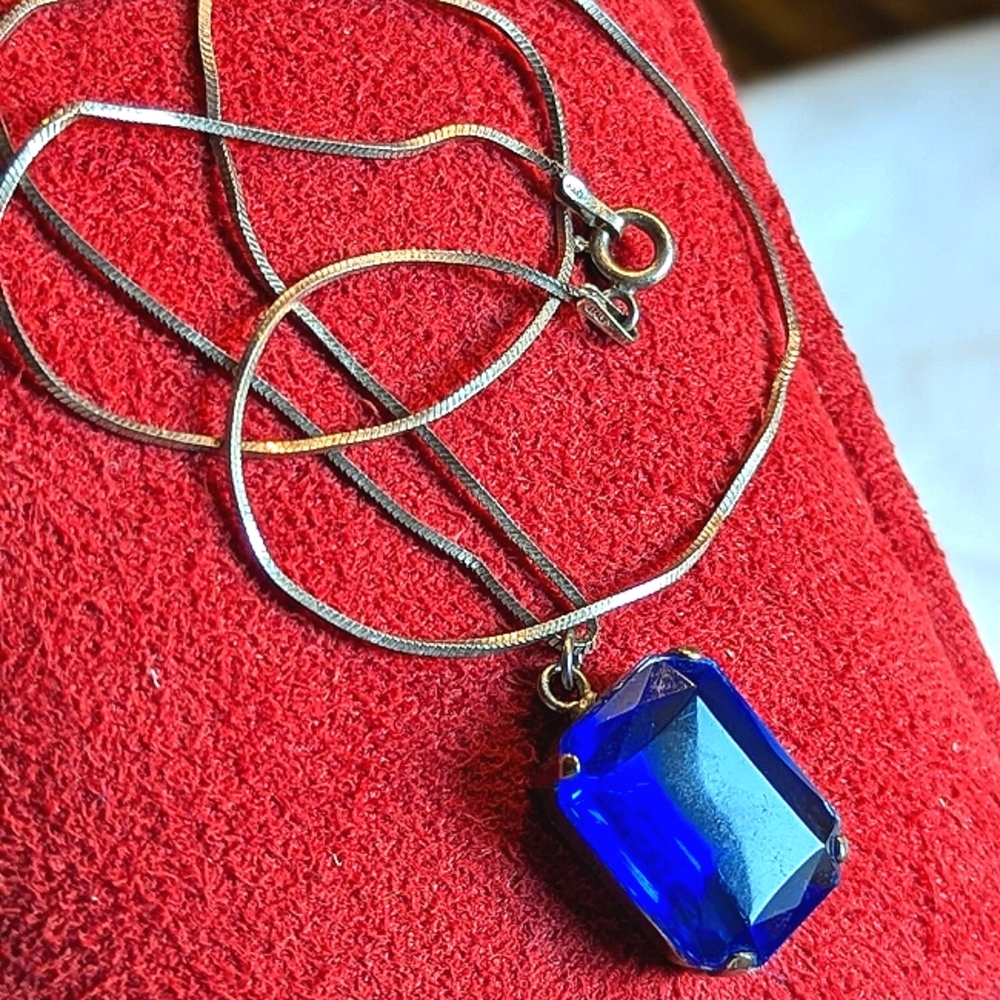 Vintage 925 Sterling Silver Blue Crystal Necklace